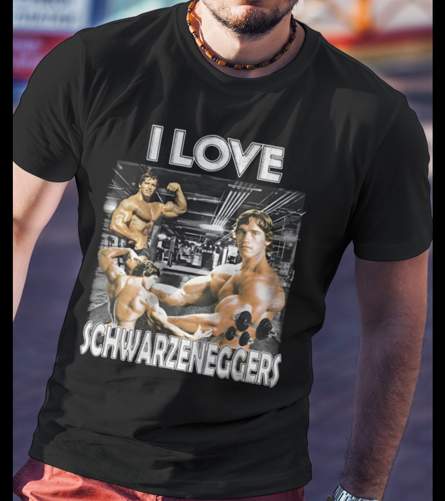 I Love Schwarzenggers Bodybuilding Gym Poses Workout Dumbbells T-Shirt