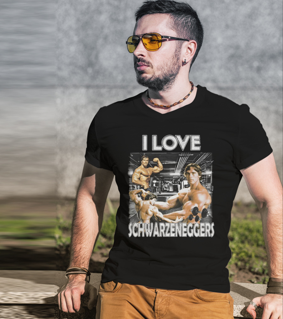 I Love Schwarzenggers Bodybuilding Gym Poses Workout Dumbbells T-Shirt