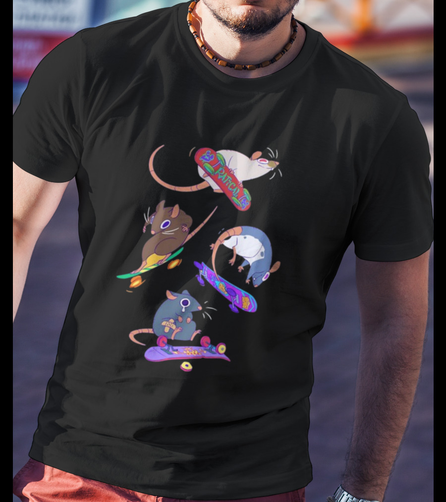 Kay Ratical Skateboarding Rats Colorful Boards T-Shirt
