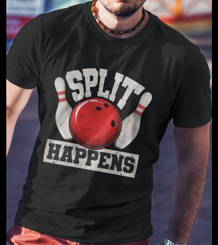Split Happens Funny Bowler Pin Humor Strike Team T-Shirt