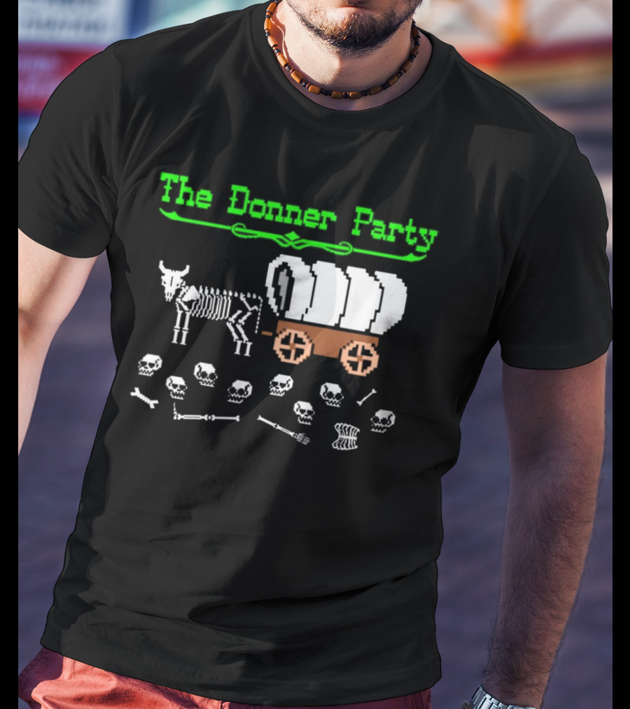 The Donner Party Pixel Art Wagon Skeletons Retro T-Shirt
