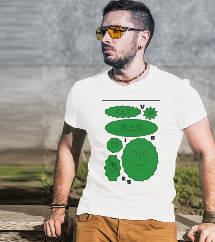 Vibes Smiling Green Shapes Faces T-Shirt