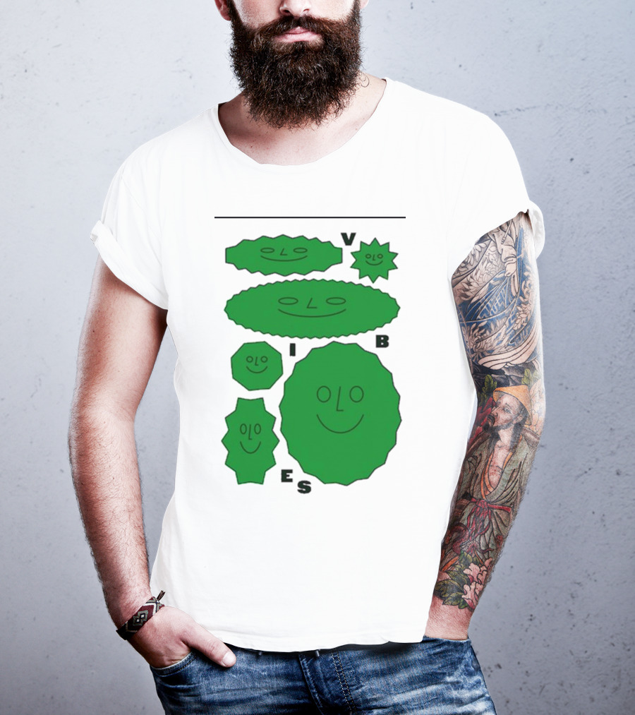 Vibes Smiling Green Shapes Faces T-Shirt