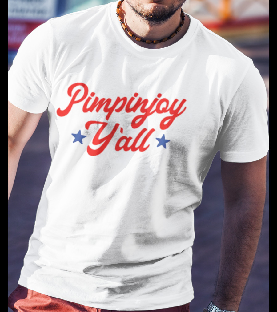 Pimpinjoy Y'All Red Script With Blue Stars T-Shirt