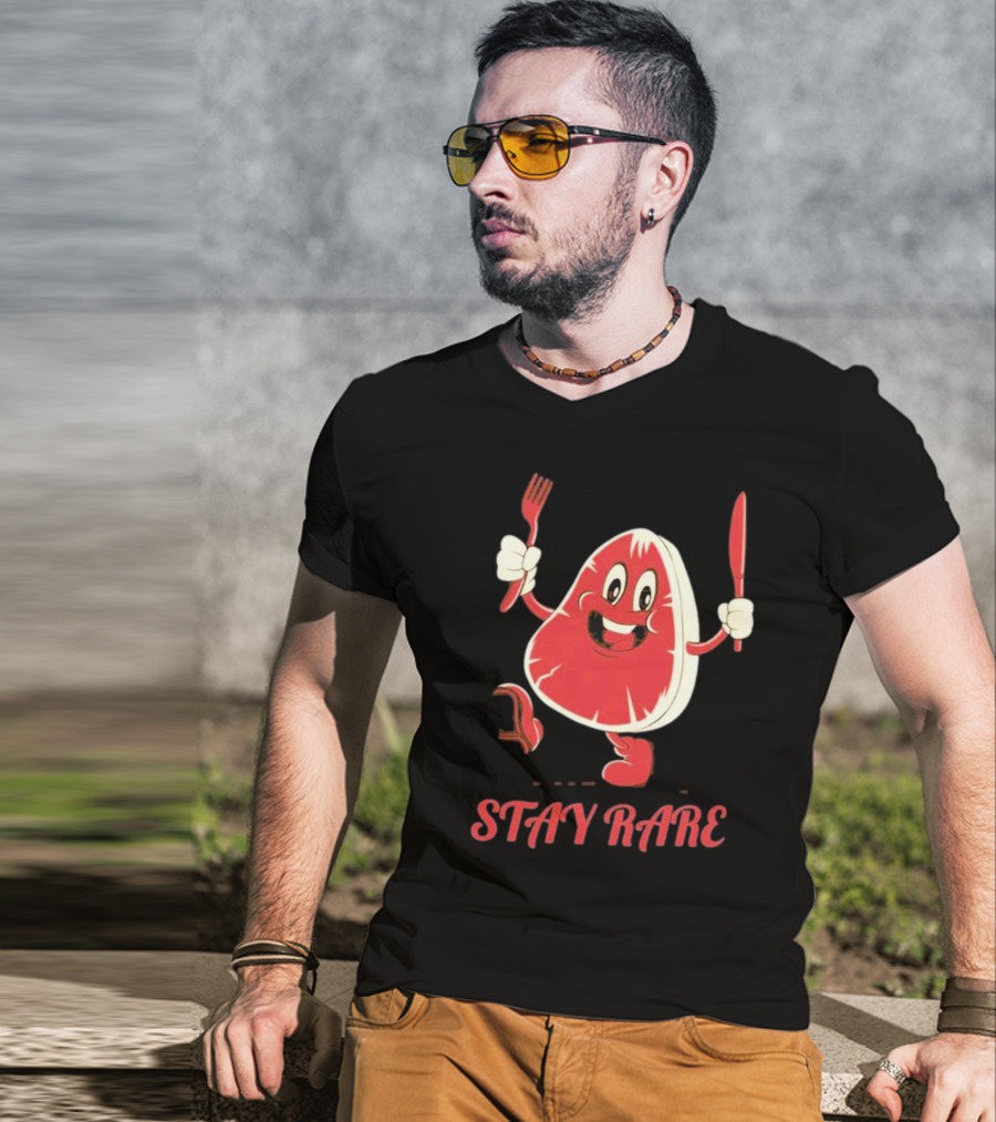 Stay Rare Cartoon Steak With Fork And Knife T-Shirt