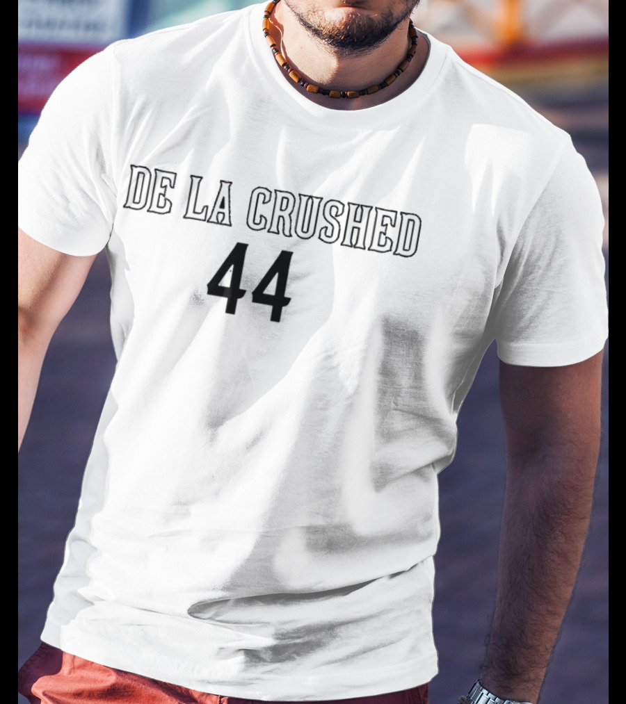 De La Crushed 44 Uniform Style Sports Typography T-Shirt