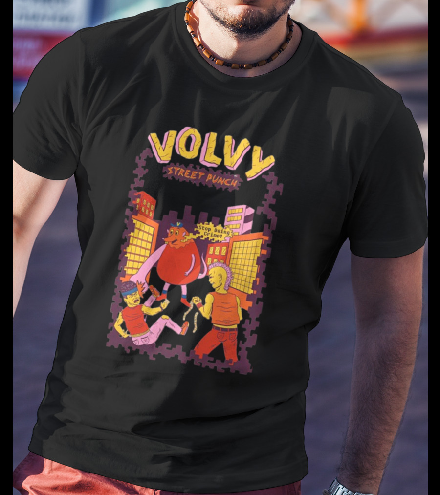 Volvy Street Punch Stop Doing Crime Retro Action T-Shirt