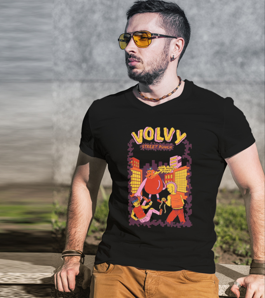 Volvy Street Punch Stop Doing Crime Retro Action T-Shirt