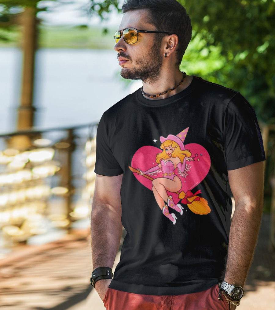 Sugarbones Barbie Witch Heart Pink Broomstick Stars T-Shirt
