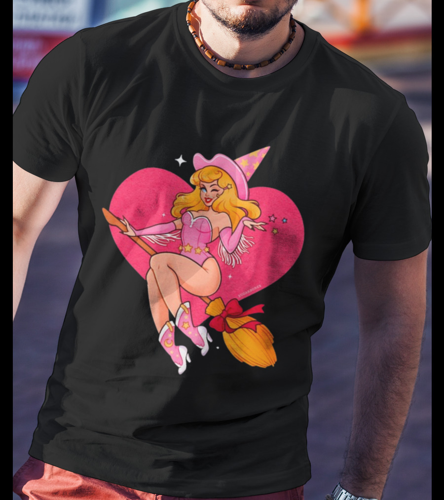Sugarbones Barbie Witch Heart Pink Broomstick Stars T-Shirt