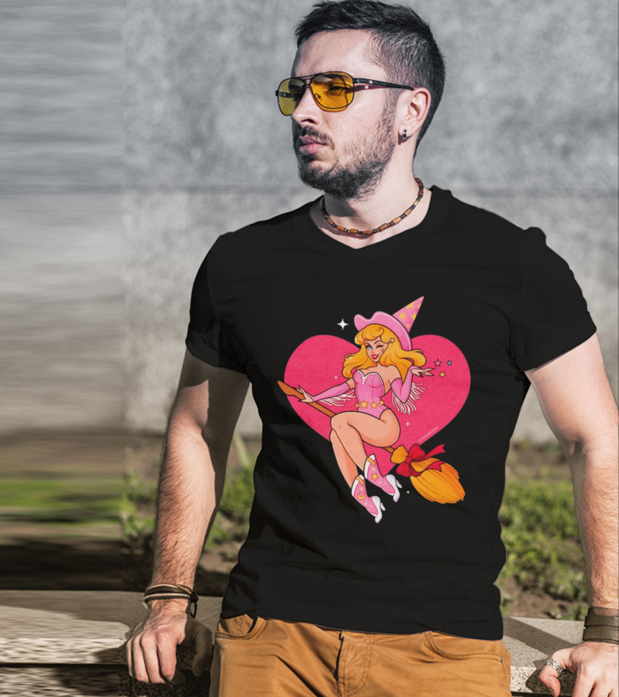 Sugarbones Barbie Witch Heart Pink Broomstick Stars T-Shirt