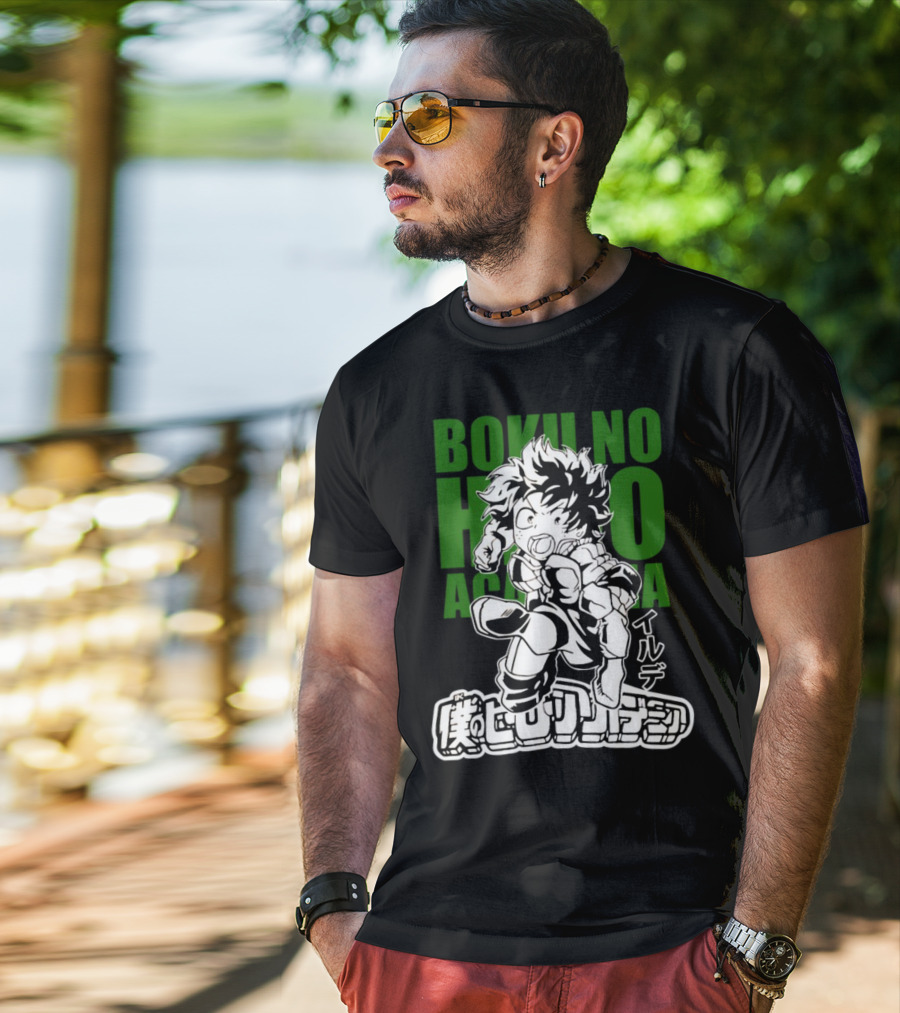 Boku No Hero Academia Manga Style Character Japanese Text T-Shirt