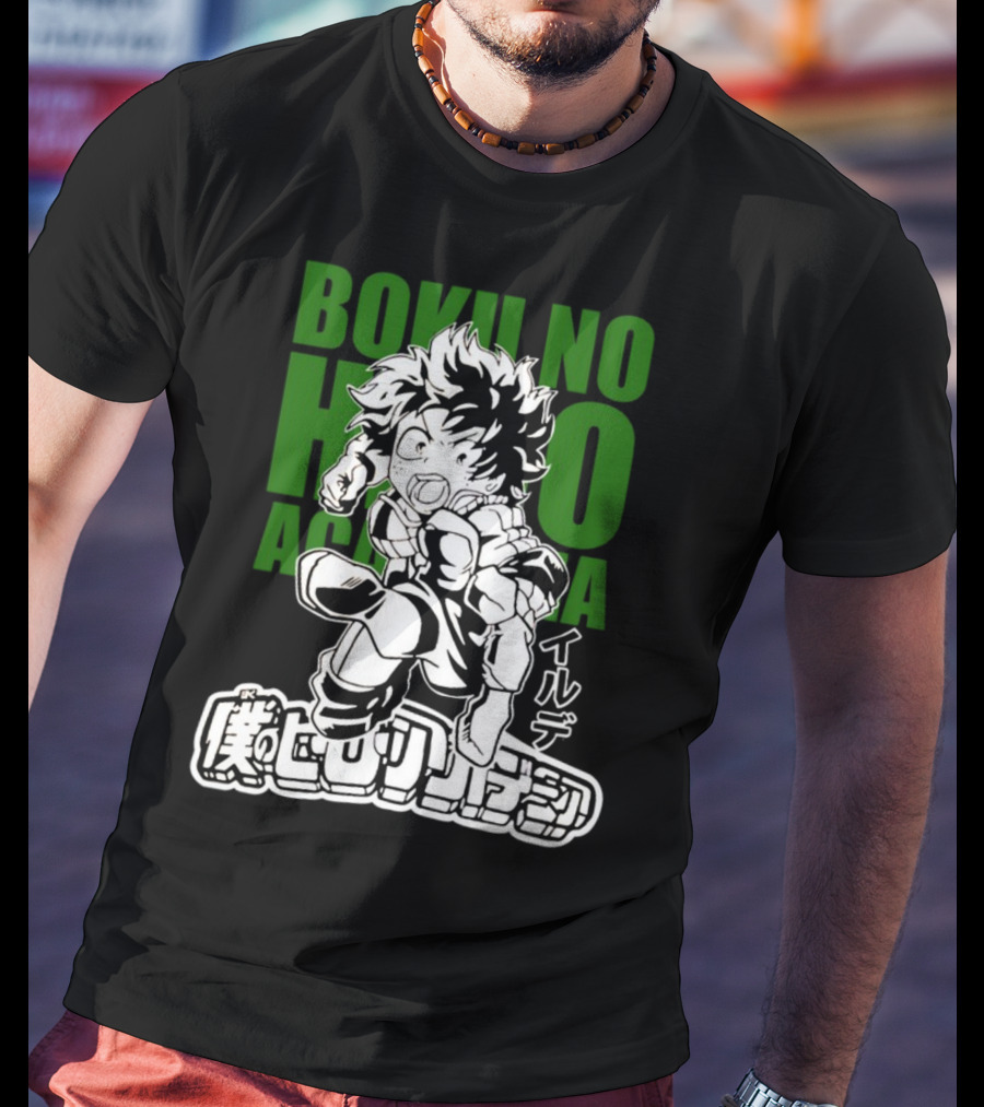 Boku No Hero Academia Manga Style Character Japanese Text T-Shirt