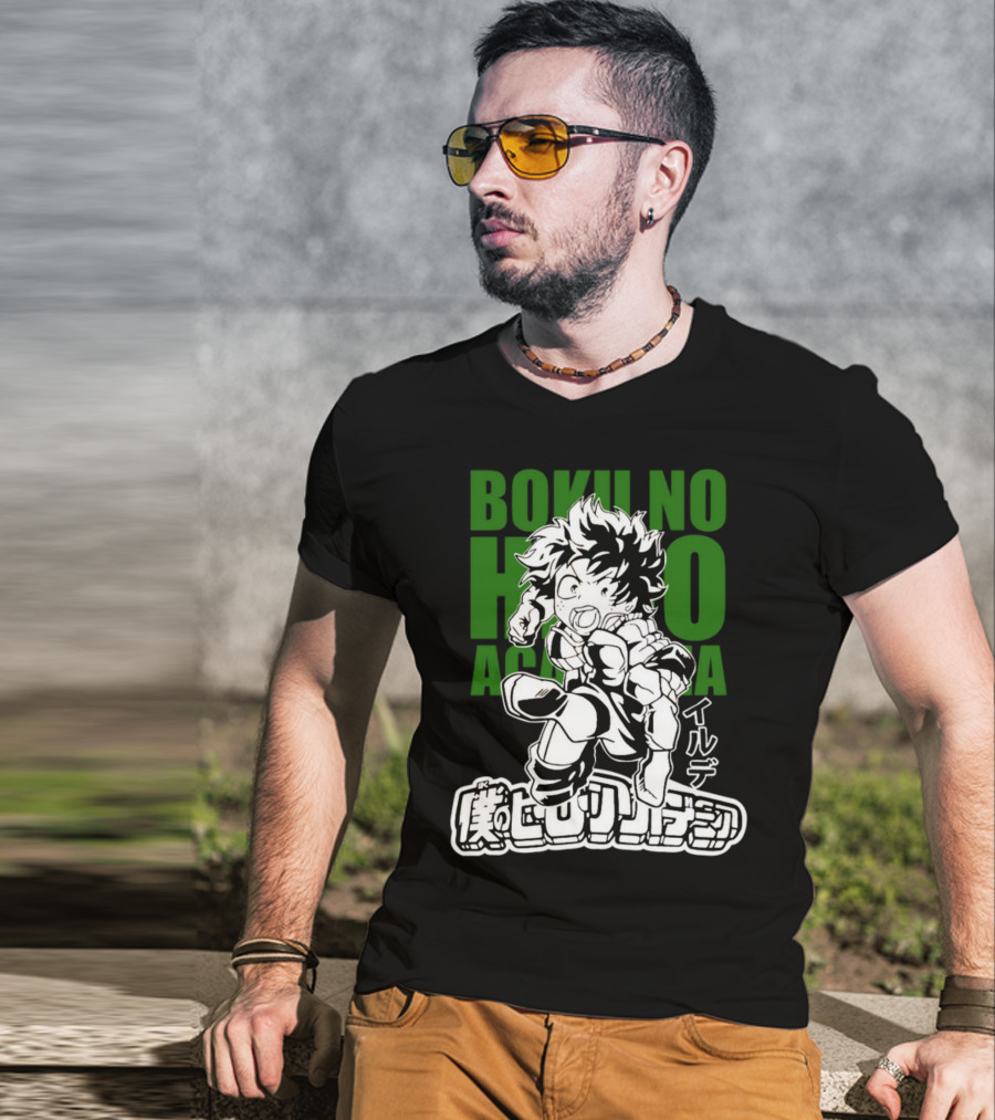 Boku No Hero Academia Manga Style Character Japanese Text T-Shirt