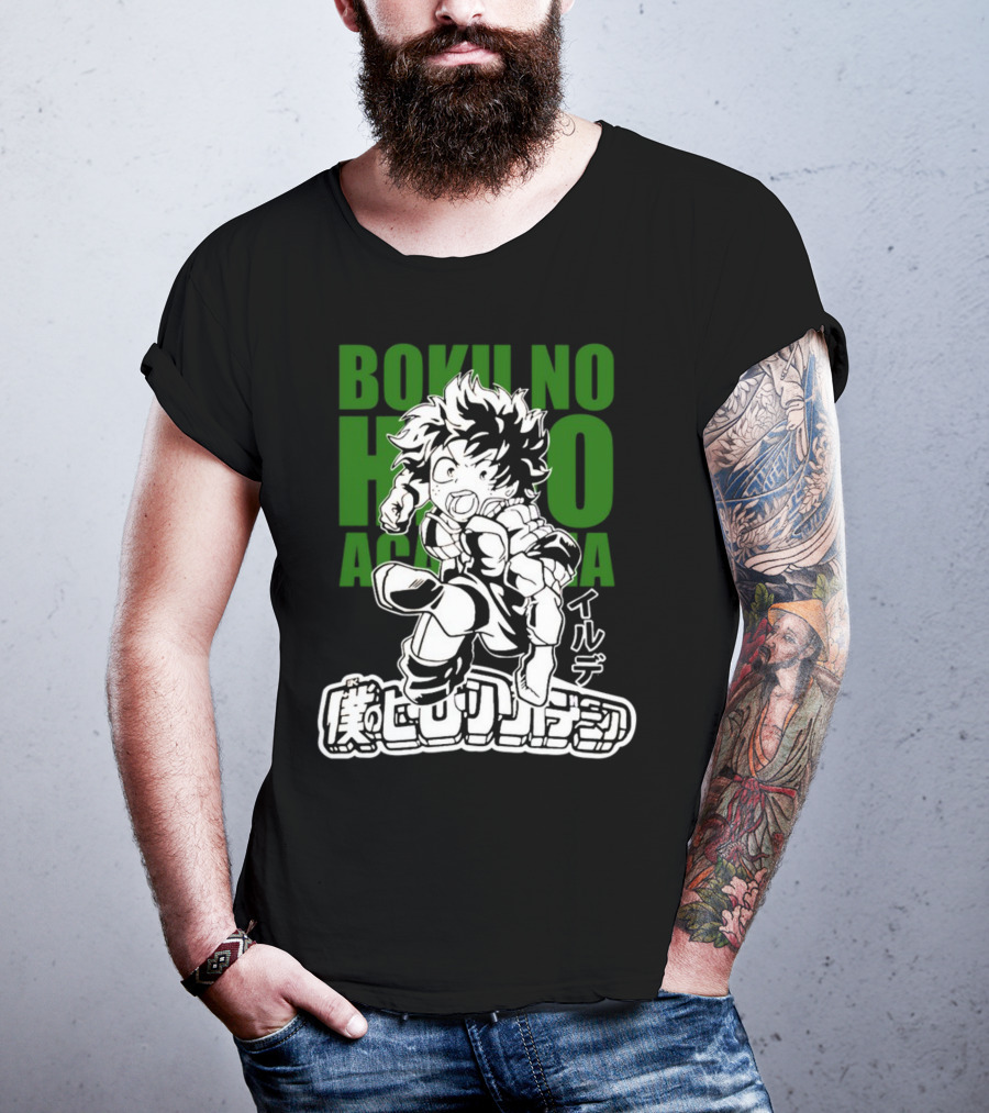 Boku No Hero Academia Manga Style Character Japanese Text T-Shirt