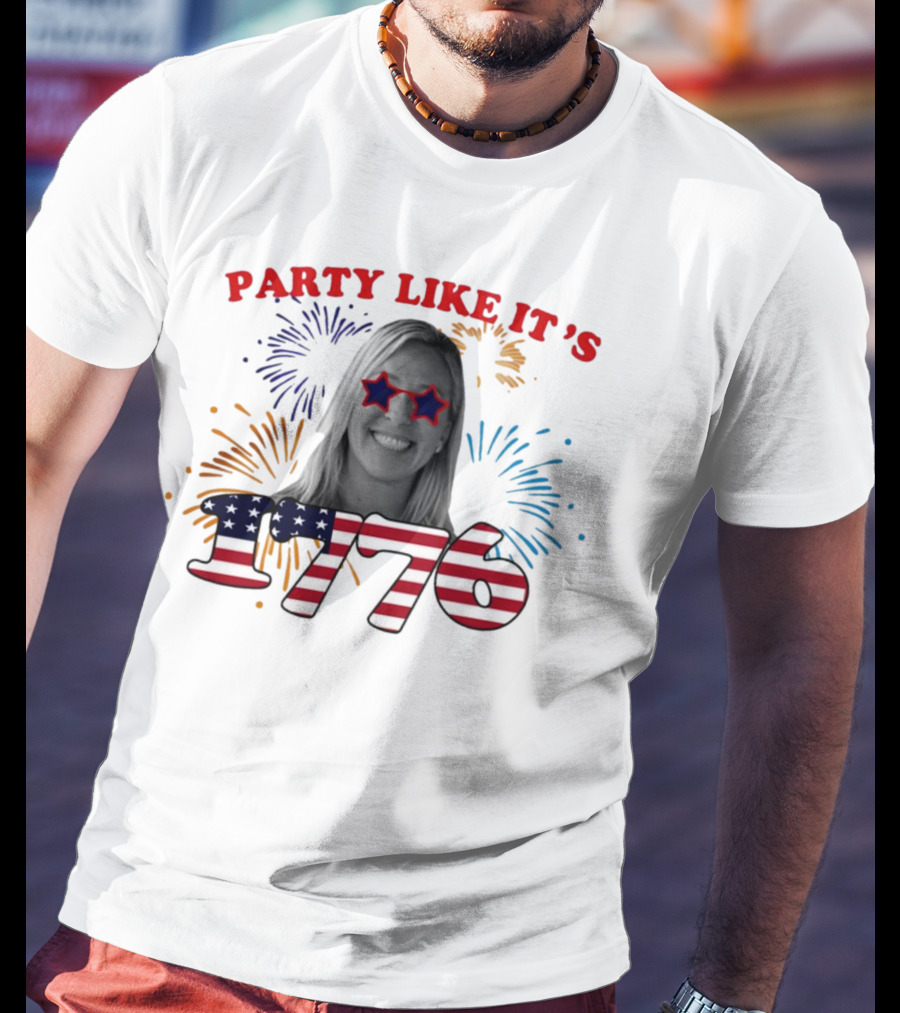 MTG Shop Marjorie Taylor Party Like It's 1776 Fireworks Star Glasses Patriotic T-Shirt