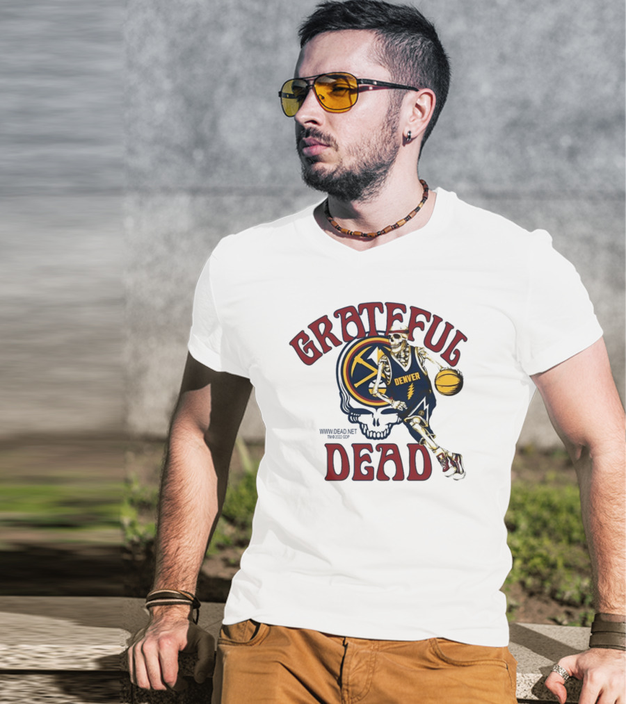 Grateful Dead Denver Nuggets Skull Skeleton Basketball Player T-Shirt