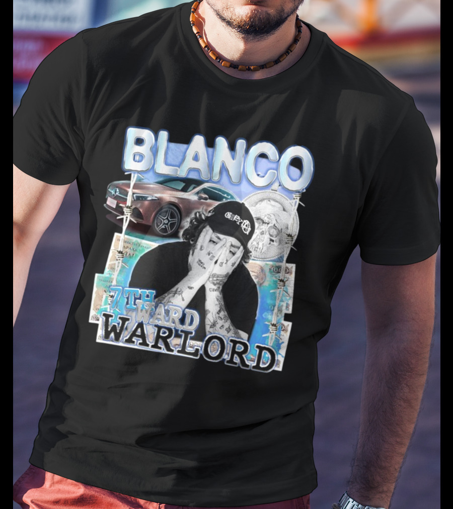 Blanco 7Thward Warlord Money Car Skull Tattoo Barbed Wire Aesthetic T-Shirt