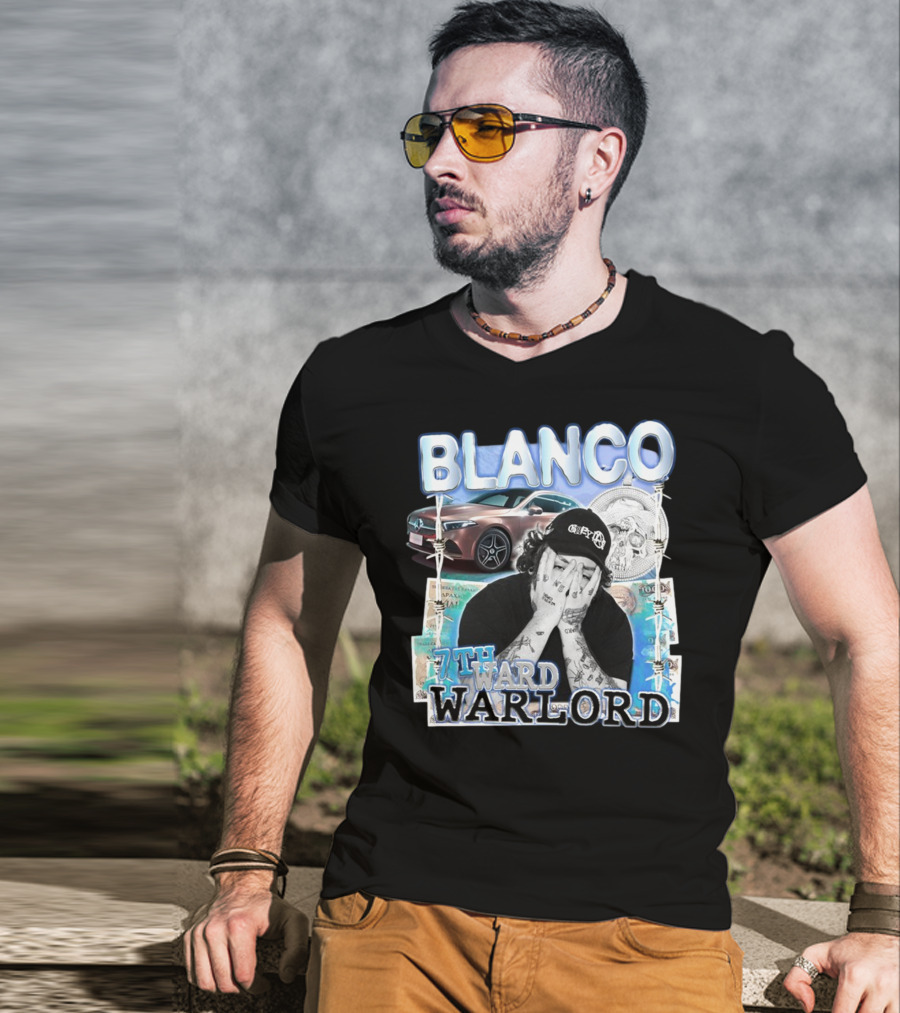 Blanco 7Thward Warlord Money Car Skull Tattoo Barbed Wire Aesthetic T-Shirt