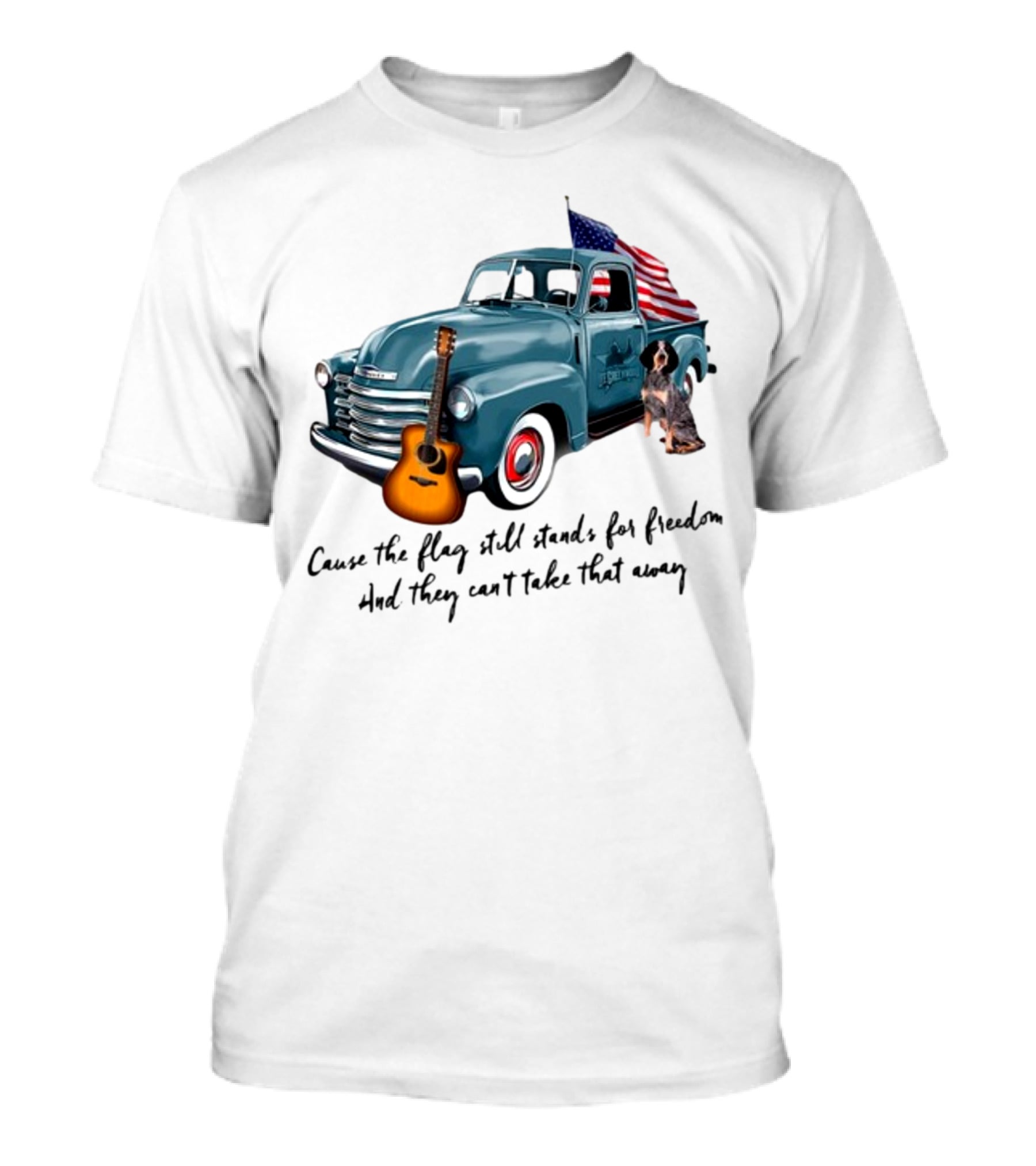 Cause The Flag Still Stands For Freedom And They Can't Take That Away Vintage Truck Guitar Dog Patriotism T-Shirt