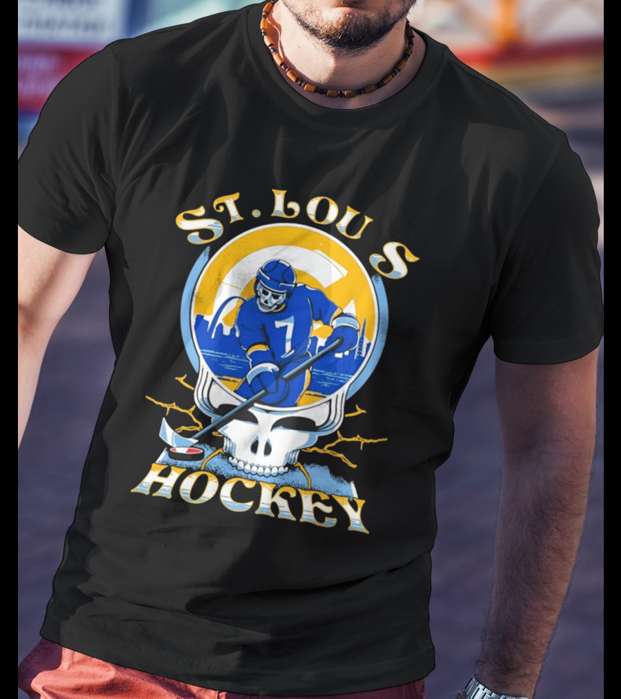 St Louis Hockey Grateful Dead Inspired Skeleton Playing Hockey T-Shirt