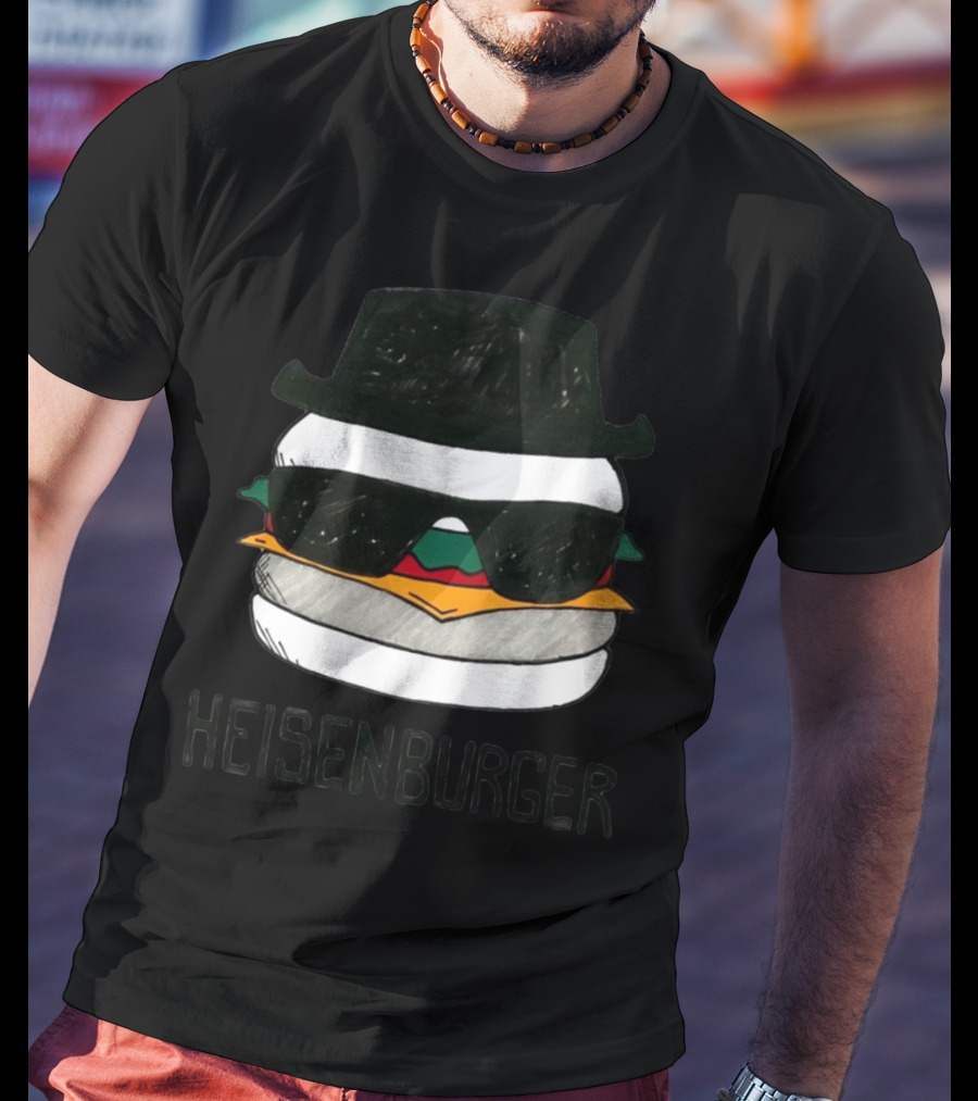 Heisenberg Heisenburger Breaking Bad Walter White Black Hat Sunglasses Burger T-Shirt