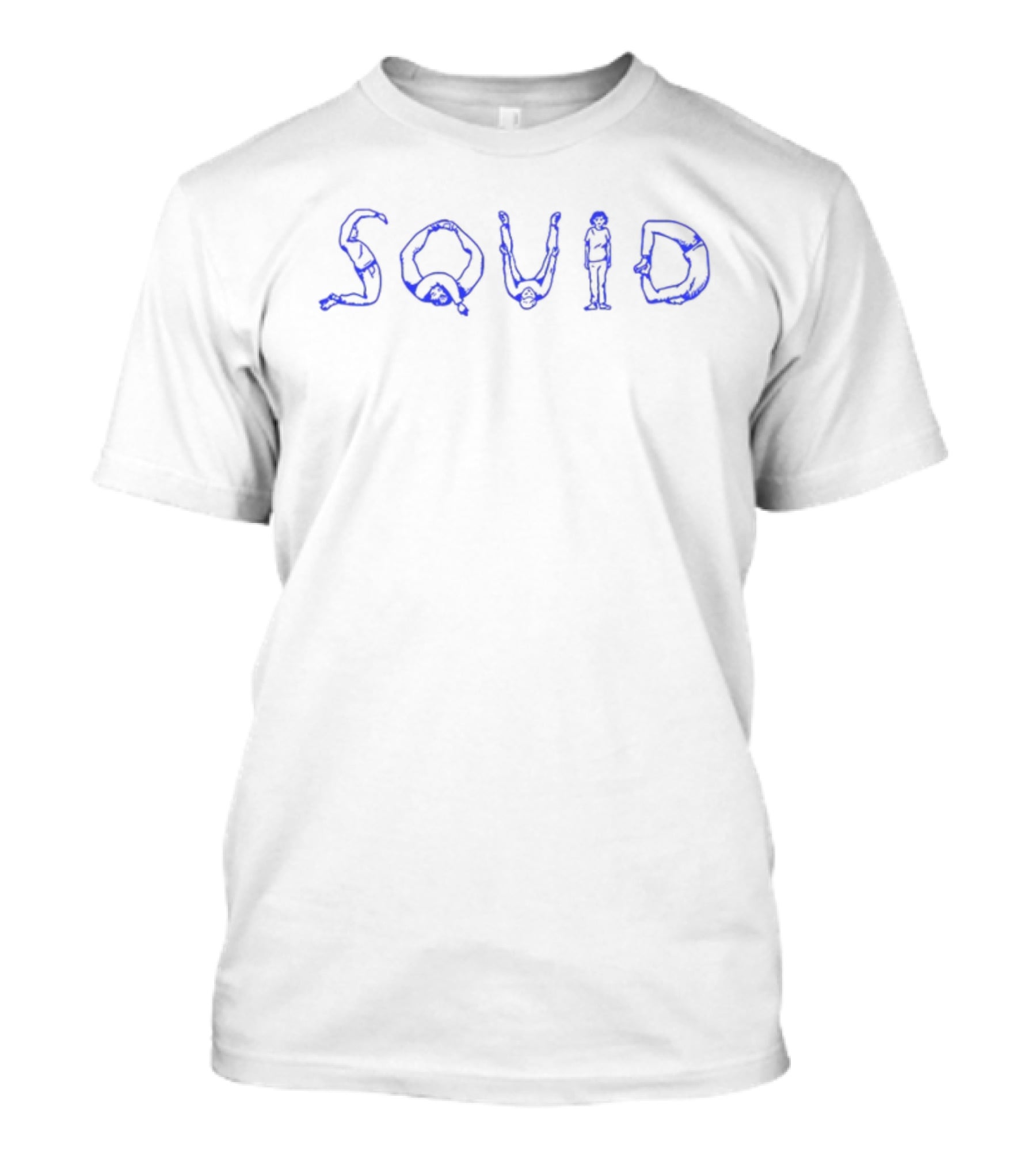 Squid Text Formed By Artistic Figures Blue Outline T-Shirt