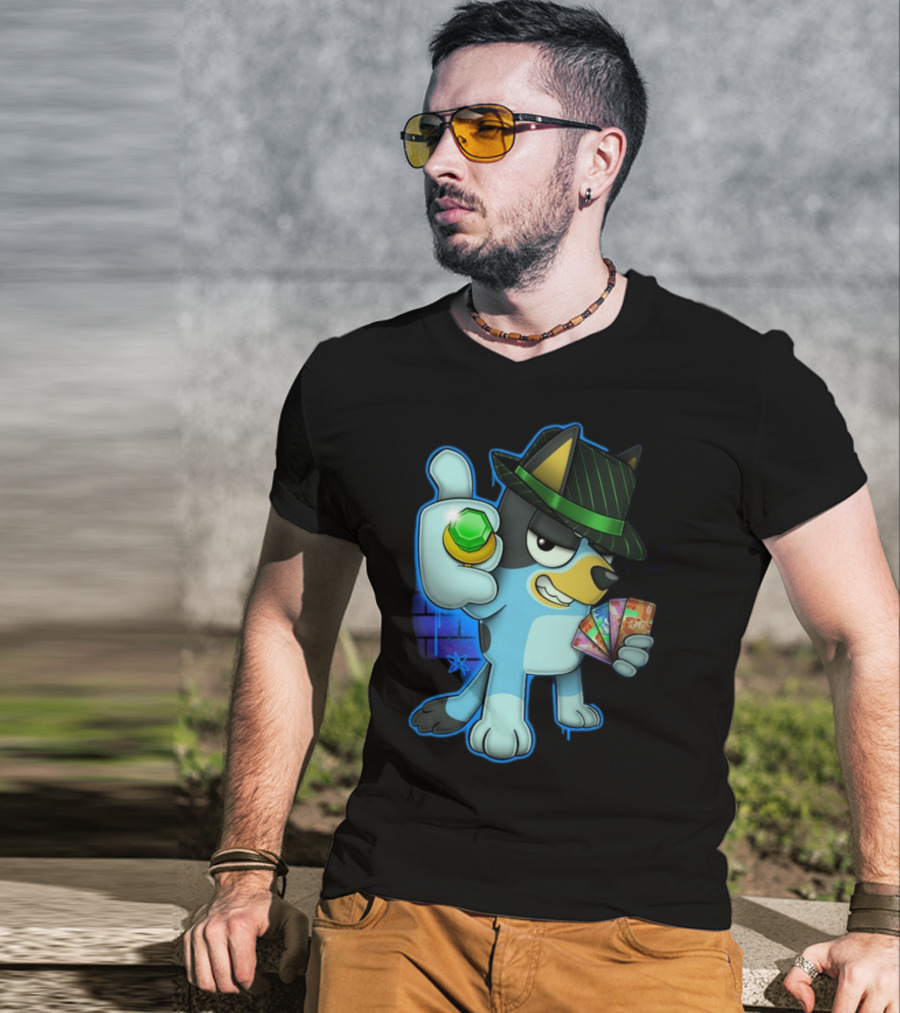 Bluepin Poker Dog With Fedora And Gem در Poker Cards T-Shirt