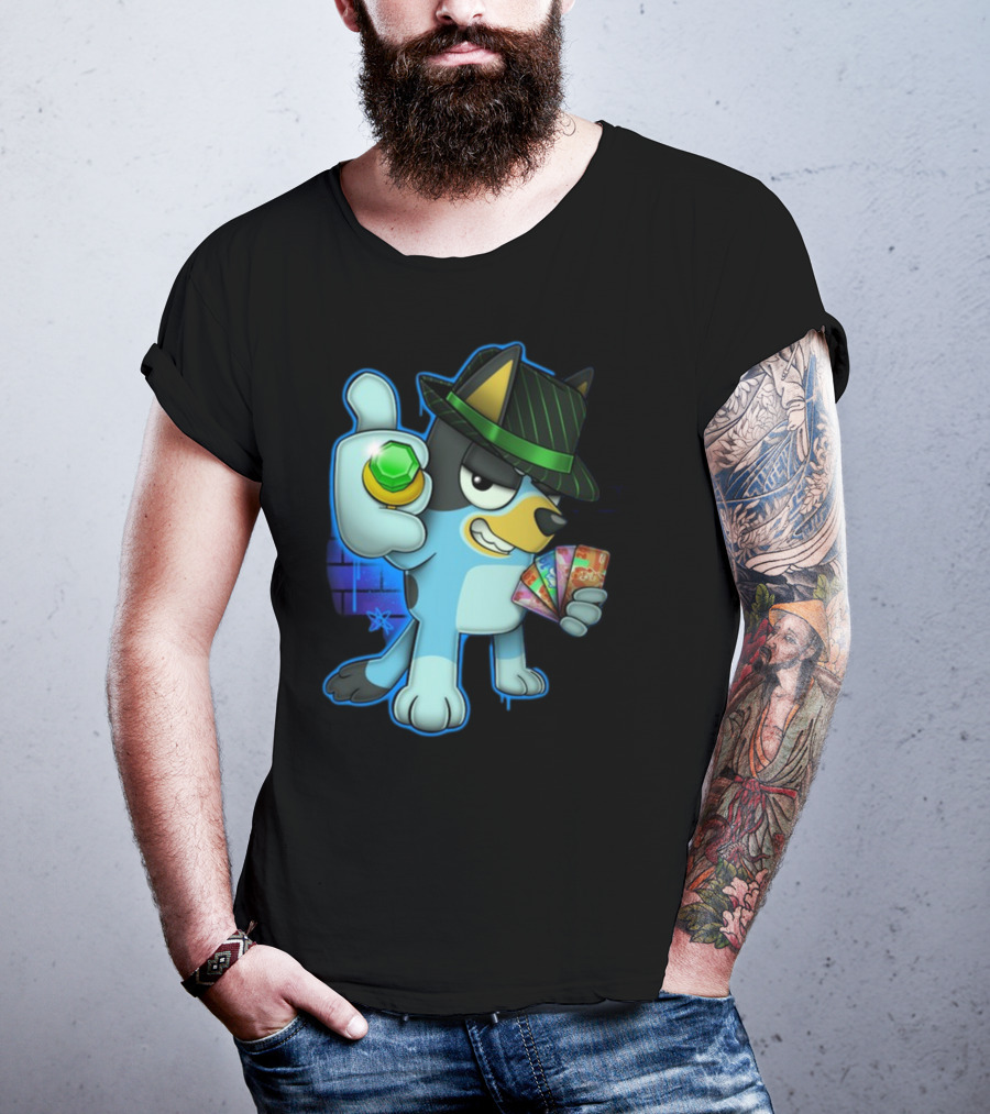 Bluepin Poker Dog With Fedora And Gem در Poker Cards T-Shirt