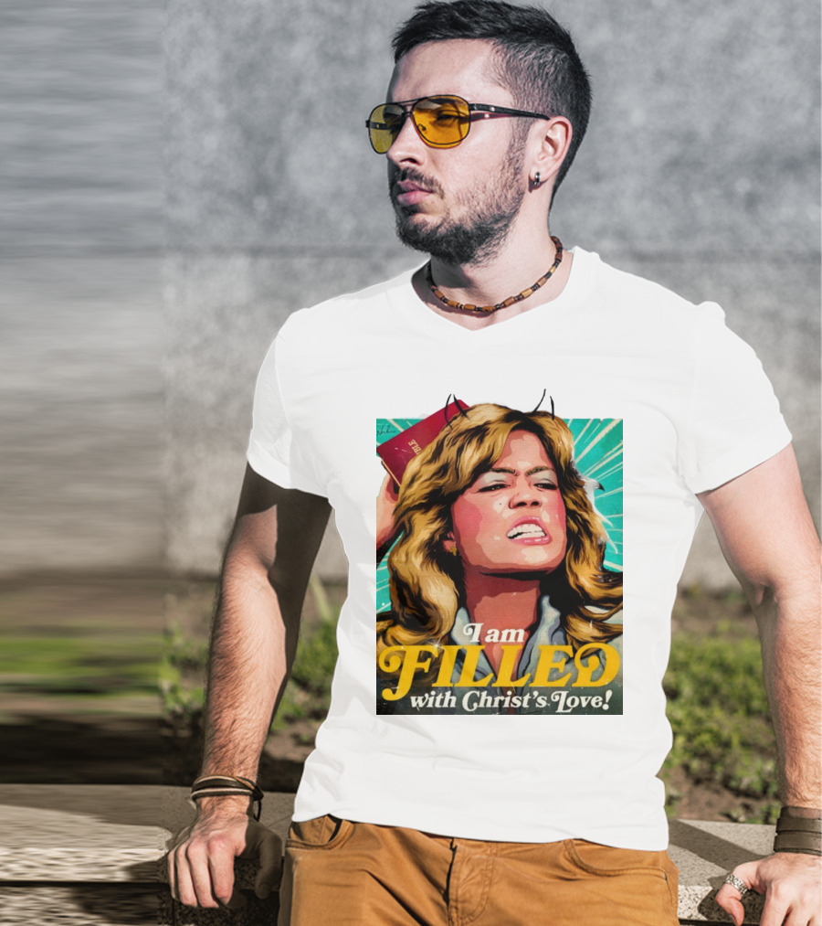 I Am Filled With Christ's Love Vintage Comic Style Woman Holding Bible T-Shirt