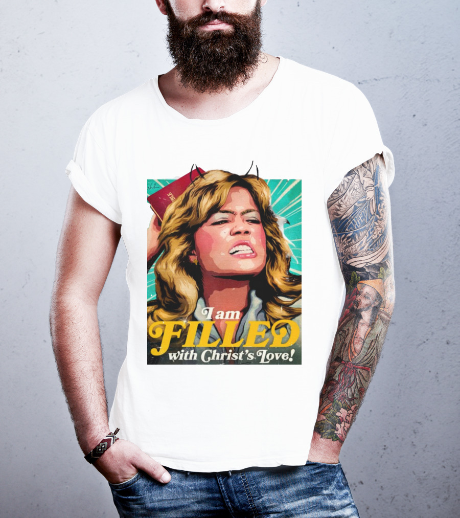 I Am Filled With Christ's Love Vintage Comic Style Woman Holding Bible T-Shirt