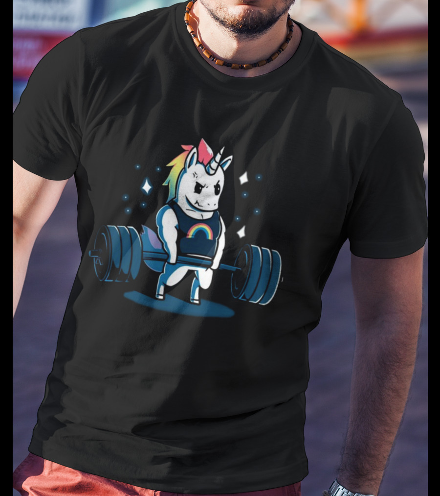 Pride Rainbow Unicorn Weightlifting Barbell T-Shirt