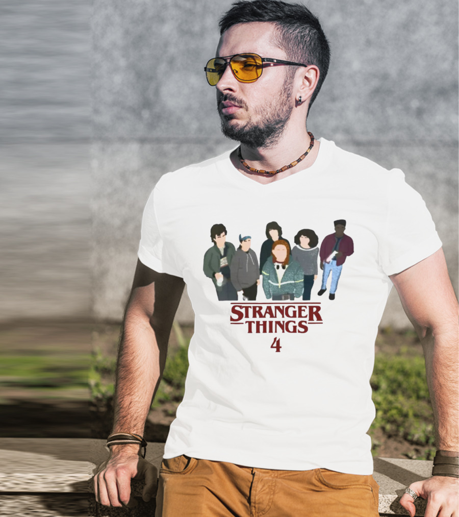 Stranger Things 4 Cast Illustration Steve Harrington Group T-Shirt