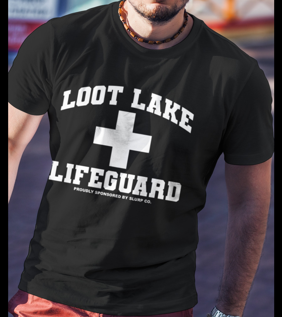 Loot Lake Lifeguard Sponsored By Slurp Co Bold Text Plus T-Shirt