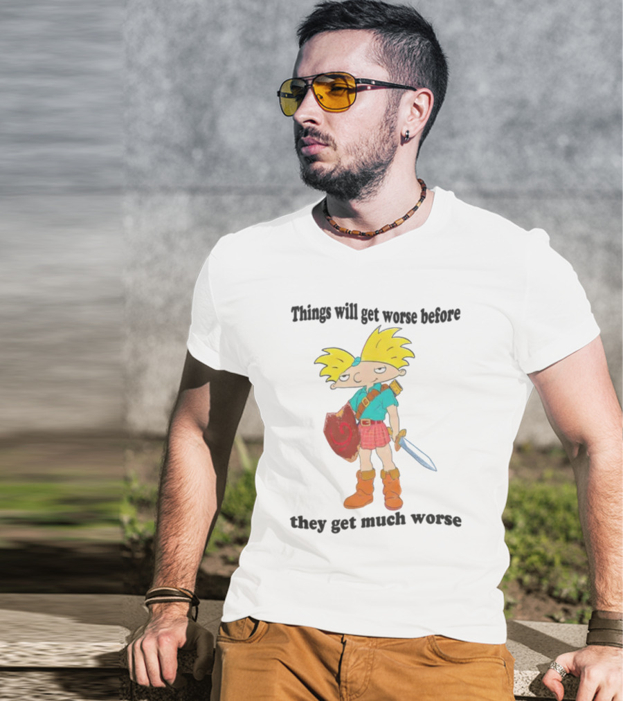 Justinsshirtstore Hey Arnold Warrior Things Will Get Worse Before They Get Much Worse T-Shirt