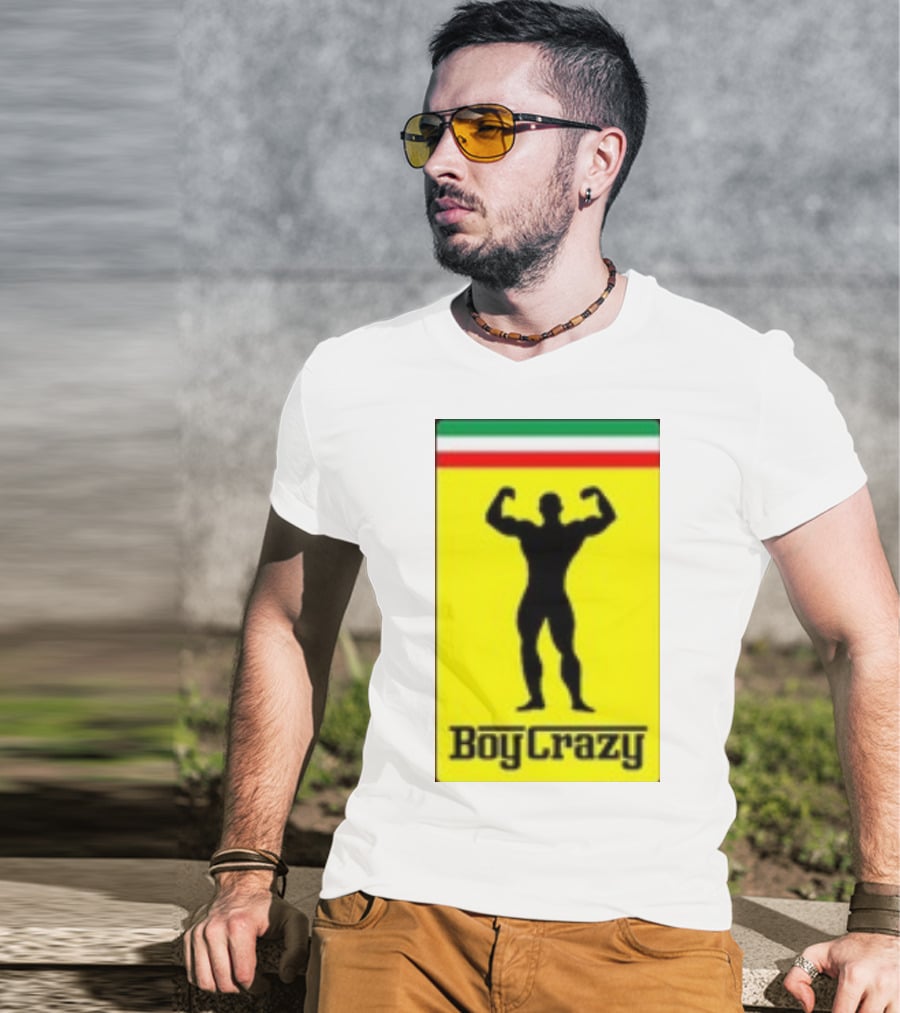 Boy Crazy Italia Bodybuilding Silhouette Italian Flag T-Shirt