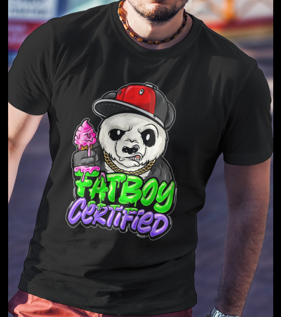 Fat Boy Certified Panda With Red Cap And Ice Cream T-Shirt