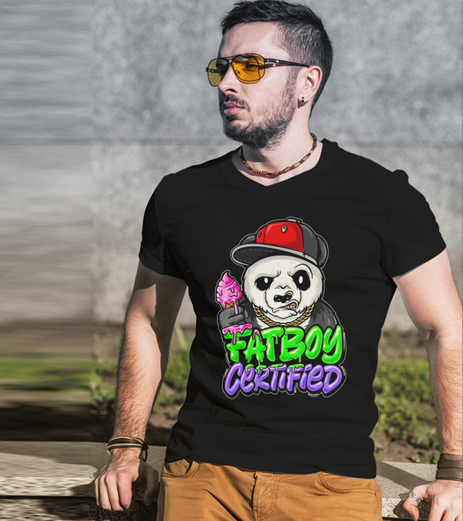 Fat Boy Certified Panda With Red Cap And Ice Cream T-Shirt