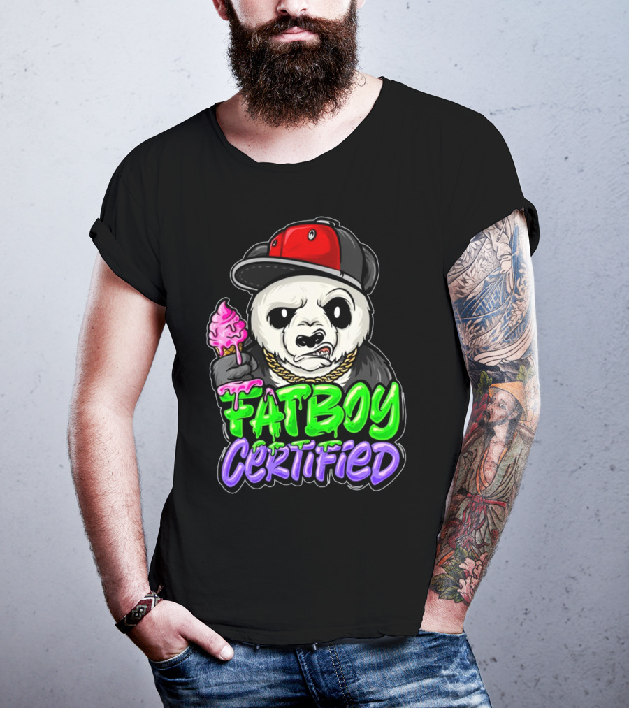 Fat Boy Certified Panda With Red Cap And Ice Cream T-Shirt