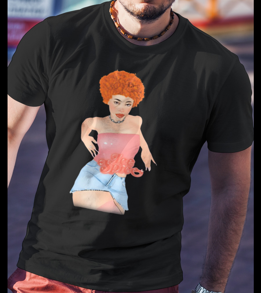 Icespicemusic Ice Spice Red Hair Pink Top Denim Skirt T-Shirt
