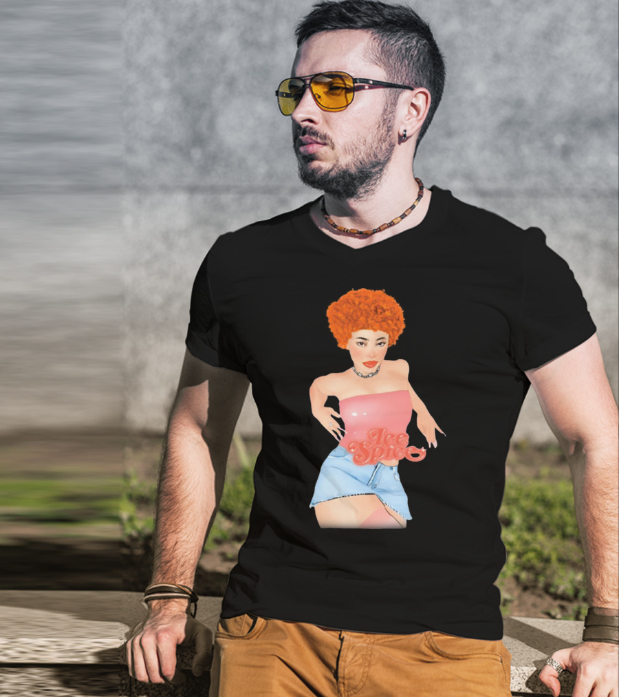 Icespicemusic Ice Spice Red Hair Pink Top Denim Skirt T-Shirt