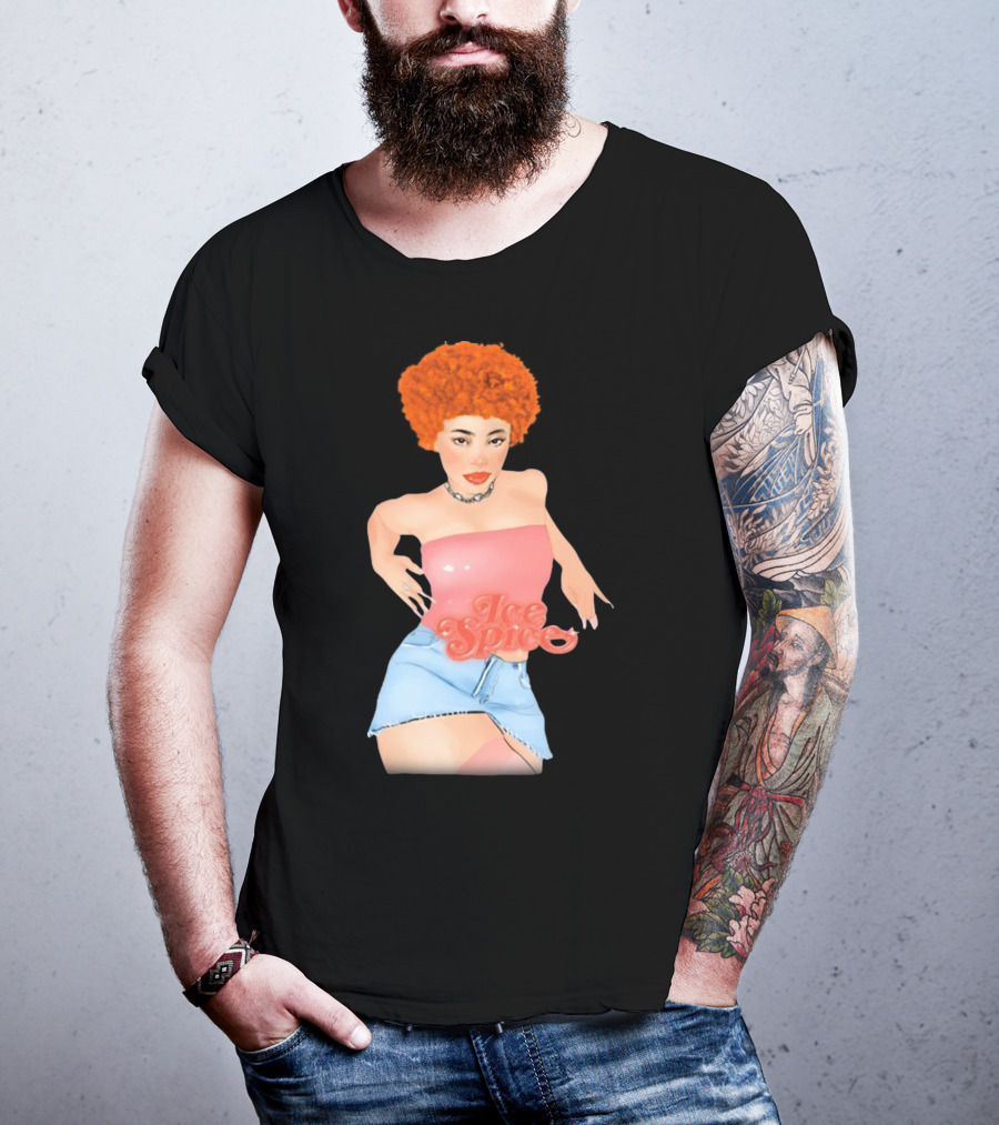 Icespicemusic Ice Spice Red Hair Pink Top Denim Skirt T-Shirt