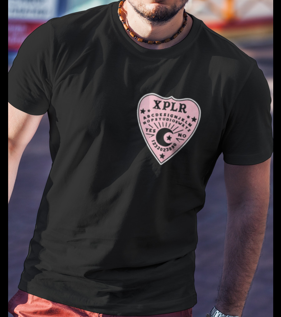 XPLR Planchette ABCDEFGHIJKLMNOPQRSTUVWXYZ YES NO 1234567890 Sam And Colby Ouija T-Shirt