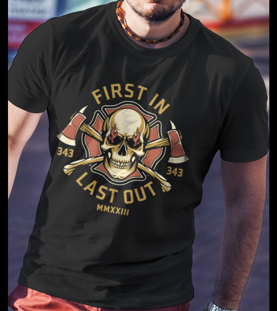 First In Last Out Skull With Axes MMXXIII 343 T-Shirt