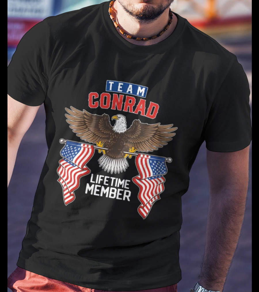 Team Conrad Lifetime Member American Eagle Flag T-Shirt