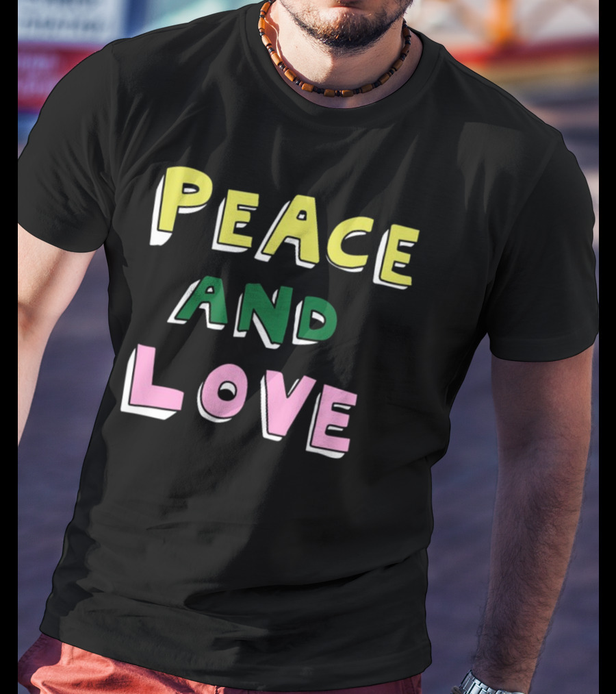 Bella Freud Peace And Love Text Bold Colorful Letters T-Shirt