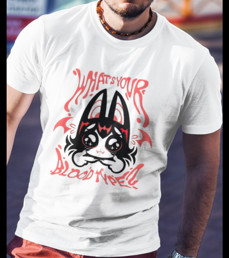 What's Your Blood Type? Kawaii Bat Character IN Red And Black T-Shirt