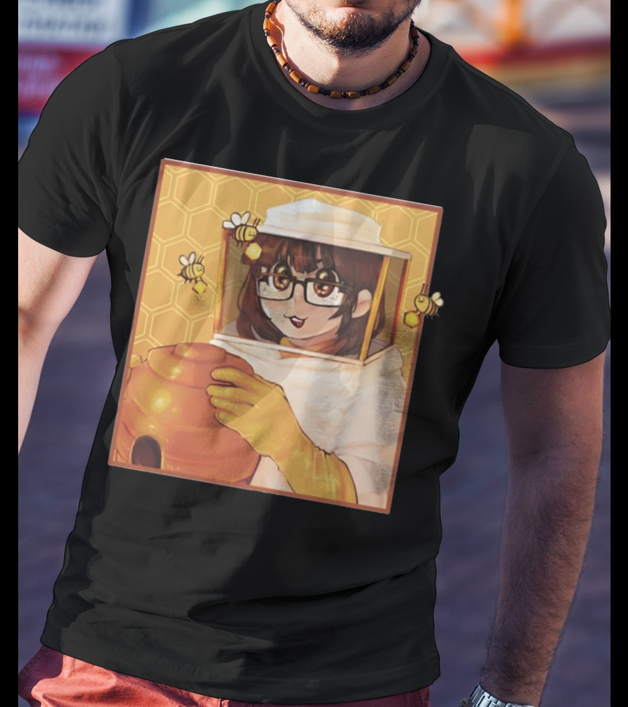 Bizabizow Bee Zabizow Honeycomb Beekeeper Anime Character With Bees And Honeycomb Background T-Shirt