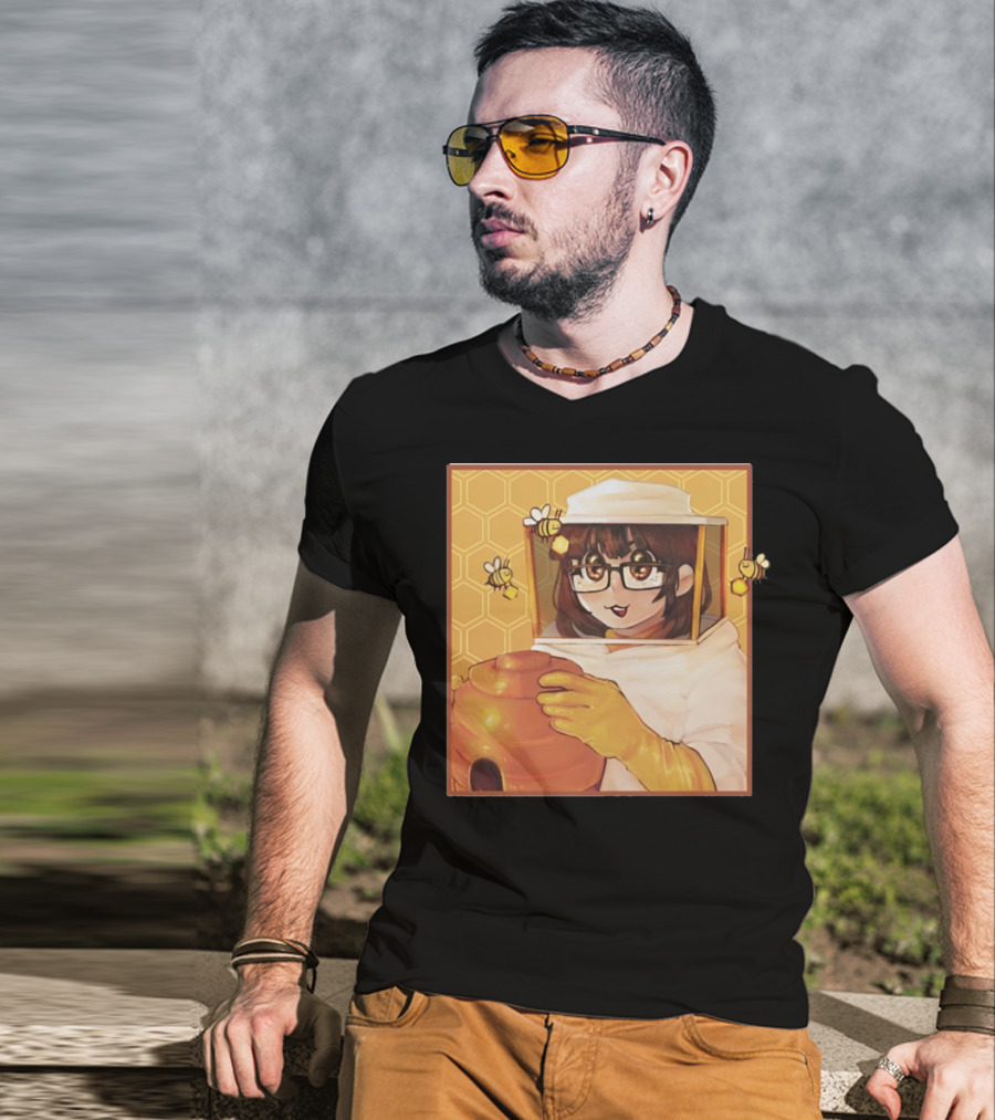 Bizabizow Bee Zabizow Honeycomb Beekeeper Anime Character With Bees And Honeycomb Background T-Shirt