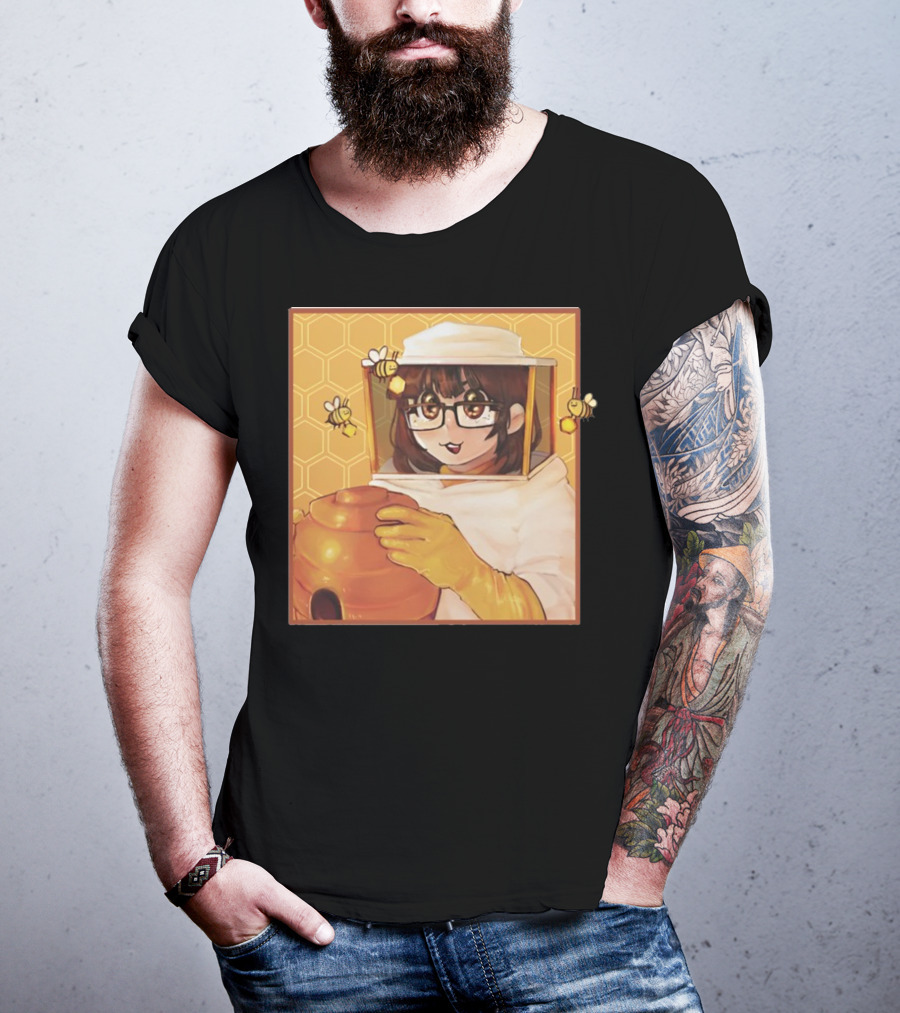 Bizabizow Bee Zabizow Honeycomb Beekeeper Anime Character With Bees And Honeycomb Background T-Shirt